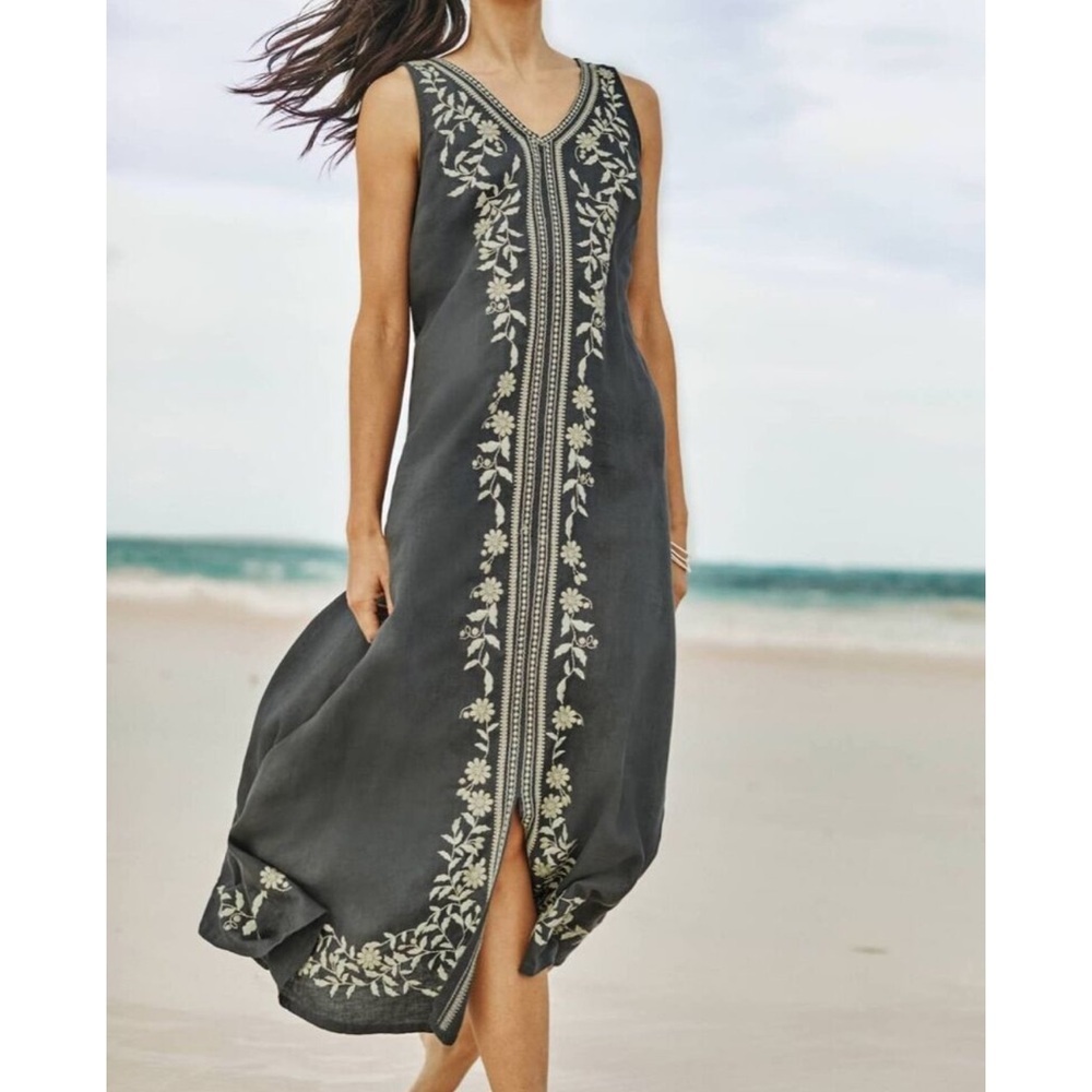 J.JILL Pure Jill Embroidered Dark Brown Sleeveless Dress - Picture 2 of 11